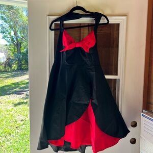 Black & Red Halter Swing Dress with Bow